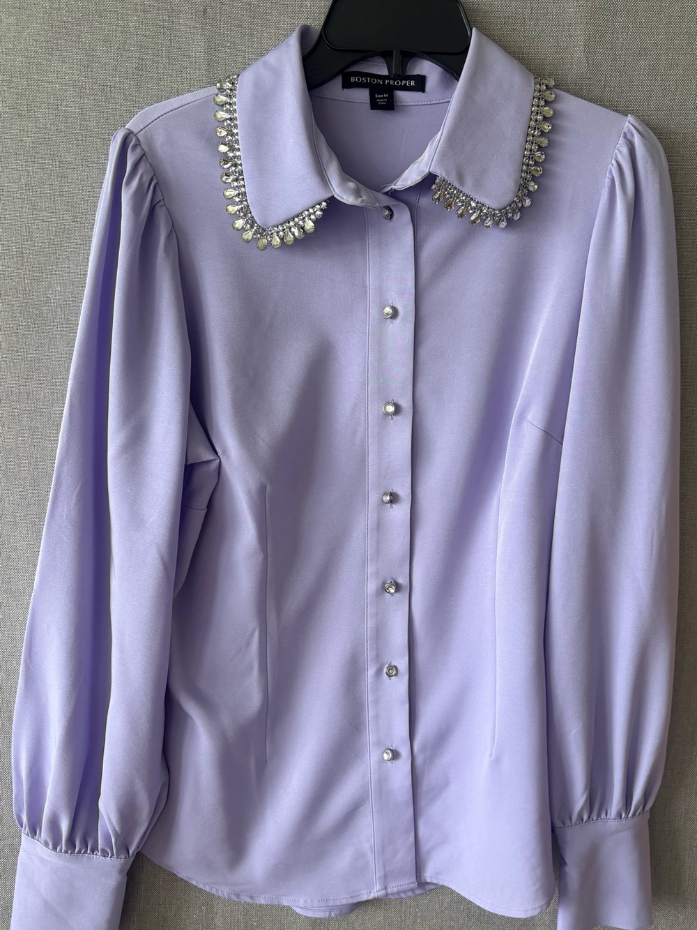 Boston Proper Lavender Jeweled Collar Blouse medium.